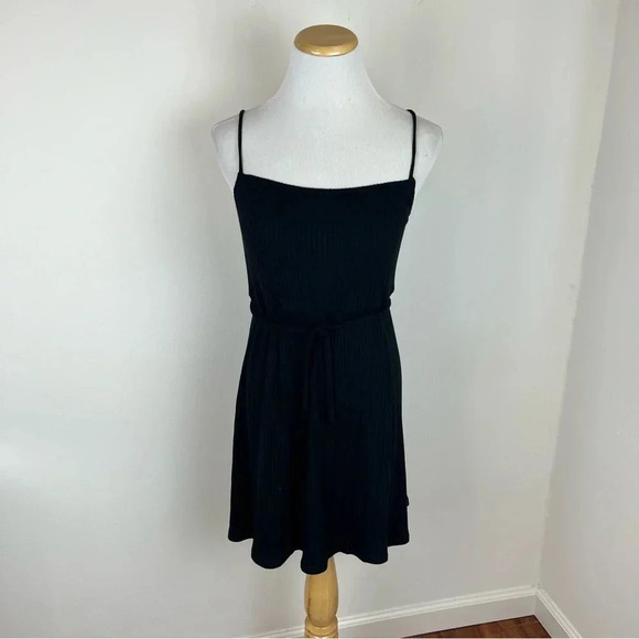 NWT Reformation Parton Black Ribbed Spaghetti Strap Mini Dress Size S B26 - Picture 2 of 7